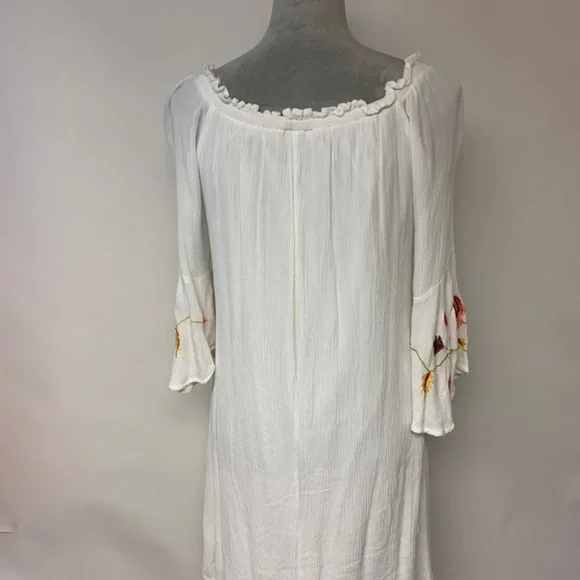Speed Control New York Dress SZ L White Shift Embroidered Feminine Fairy Crinkle - Picture 3 of 9